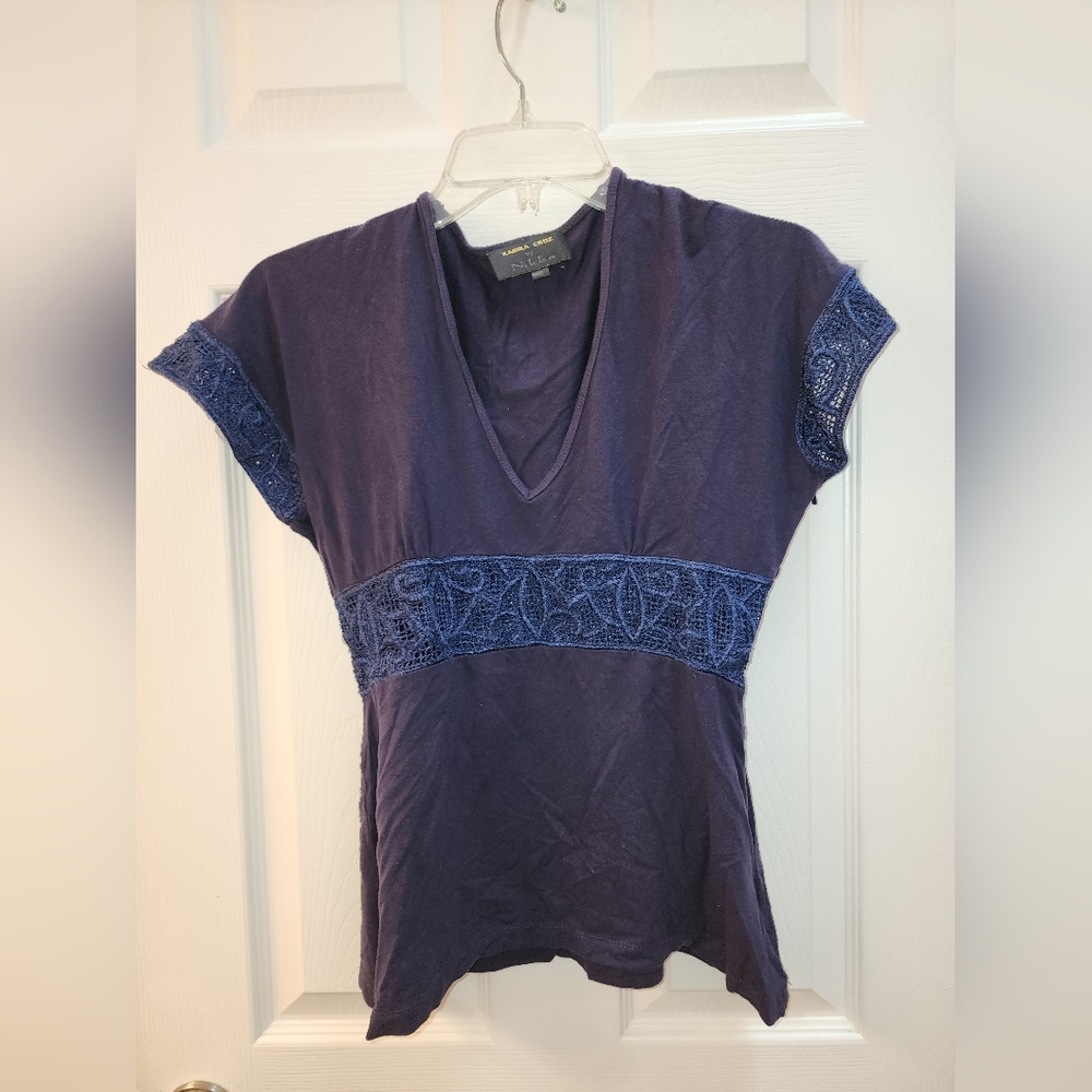 Elegant Navy Lace Trim Tee